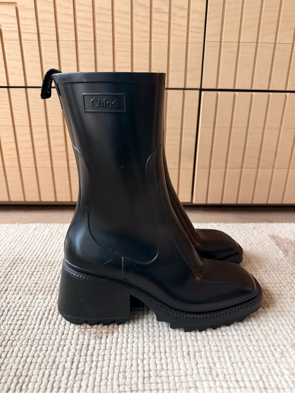 Chloé Black Chunky Heel Rain Booties 8